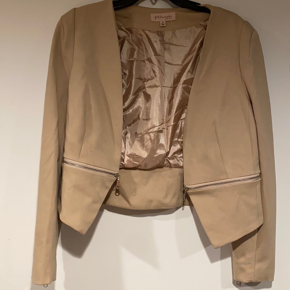 Beige Blazer with Zipper Detailing